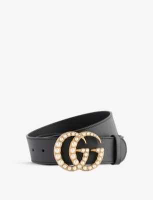 gucci pearl belt selfridges|Black Leather Belt With Pearl Double G .